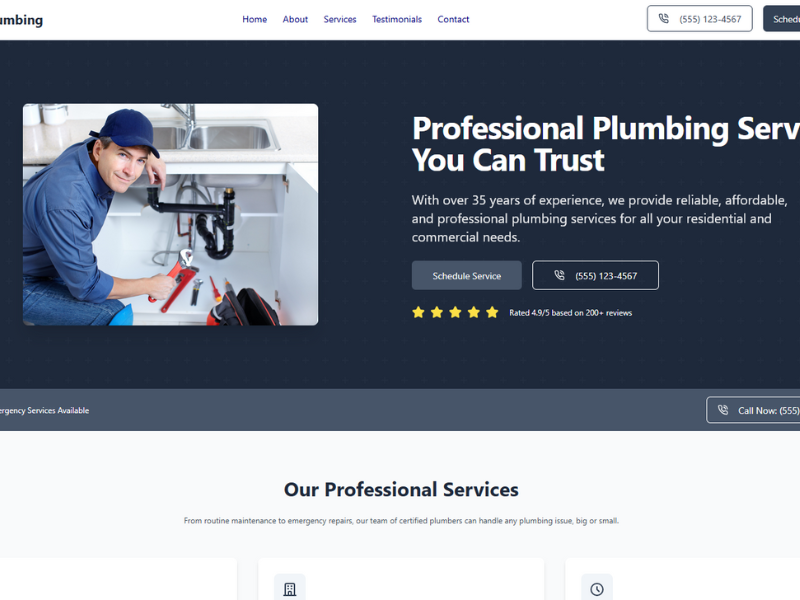 Modern plumbing service website design