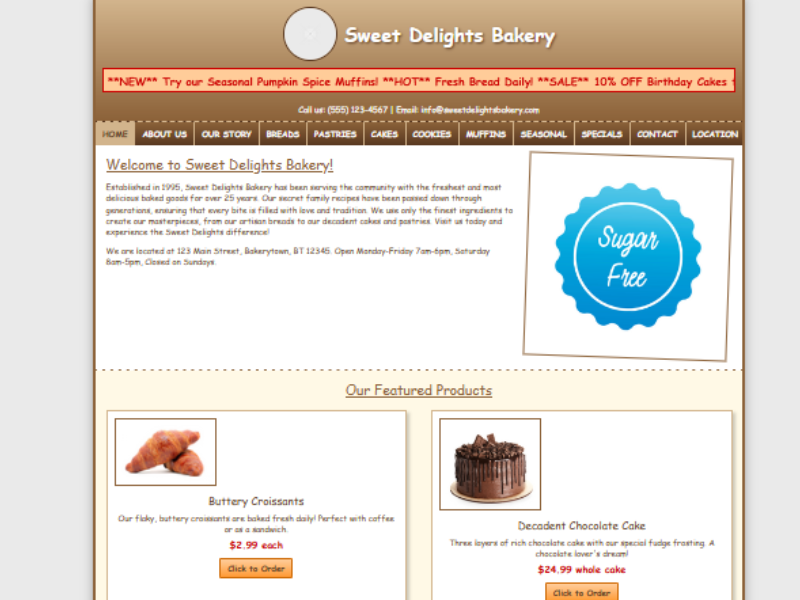 Outdated bakery website design